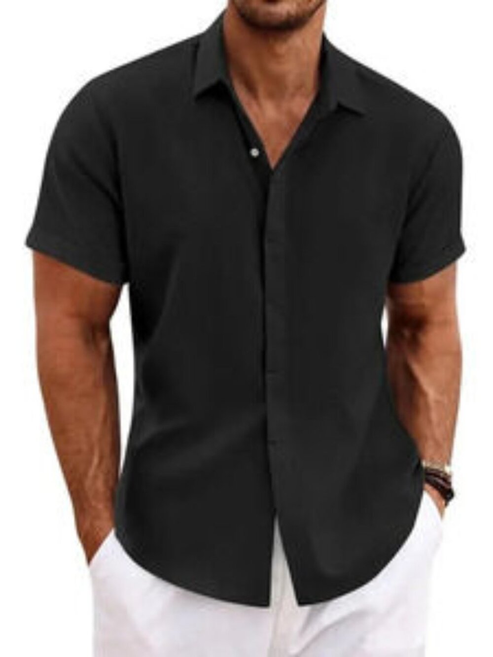 ❤️Men's Black Shirts Short Sleeve Casual Shirts for Men Beach Summer Shirt